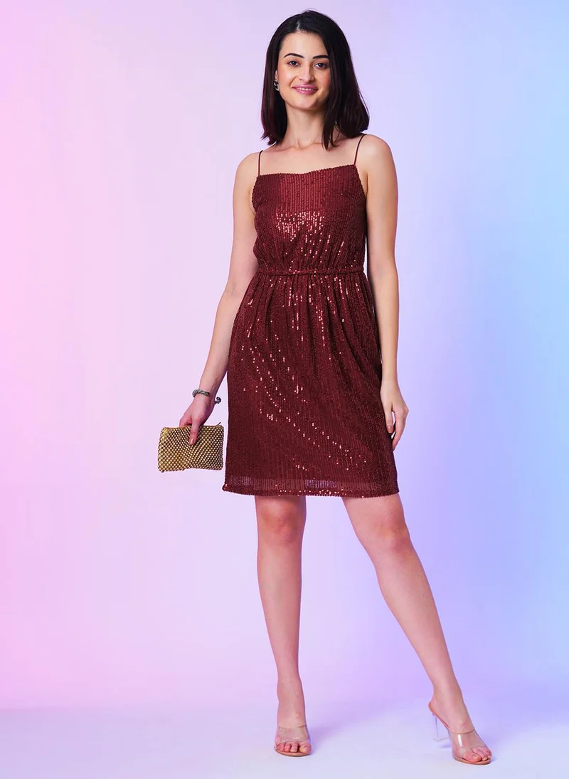 globus Globus Women Square Neck Strappy Shoulder Sequinned Sheath Party Dress